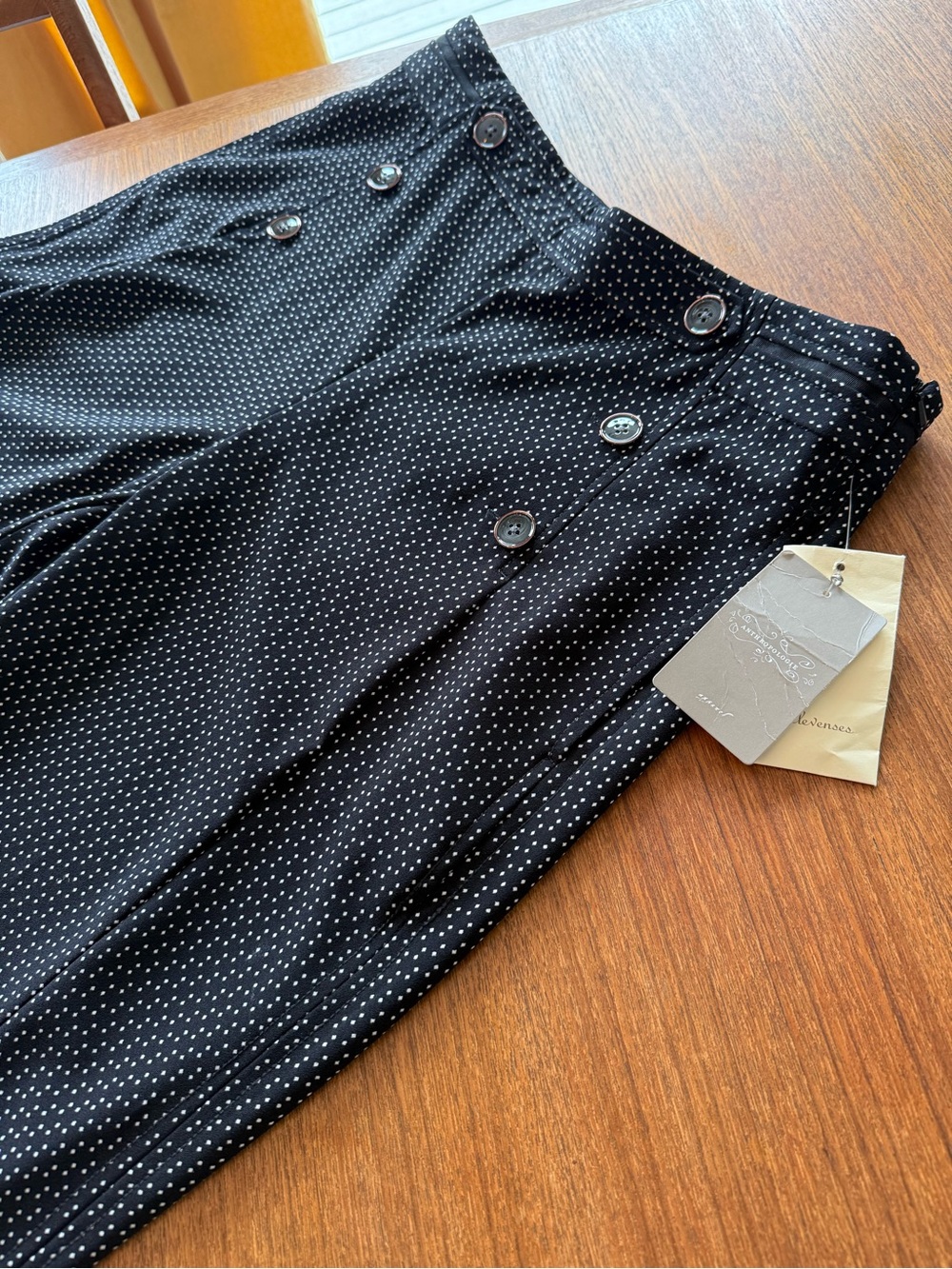 Anthropologie Elevenses Black Dot Pants with Button Detail